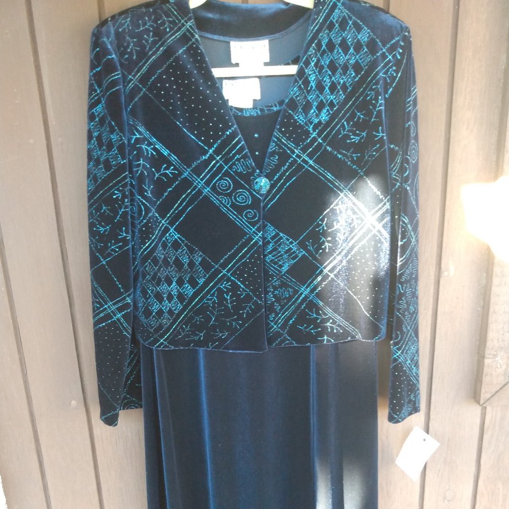 🎬Vintage🎬 Nancy Bolen || Midnight Blue Velvet Dress with Jacket